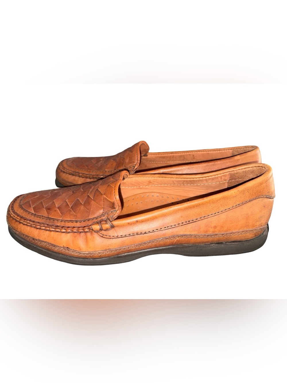 Johnston & Murphy Woven Leather Loafers Mens 13M Brown Basketweave Slip On - Picture 7 of 13